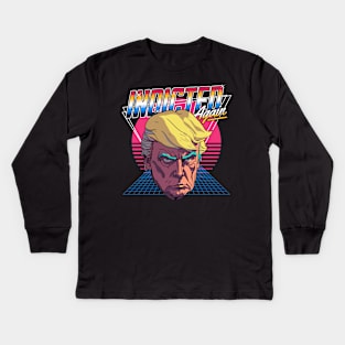 Retro Donald Trump Indicted Again // Retrowave Anti Trump Kids Long Sleeve T-Shirt